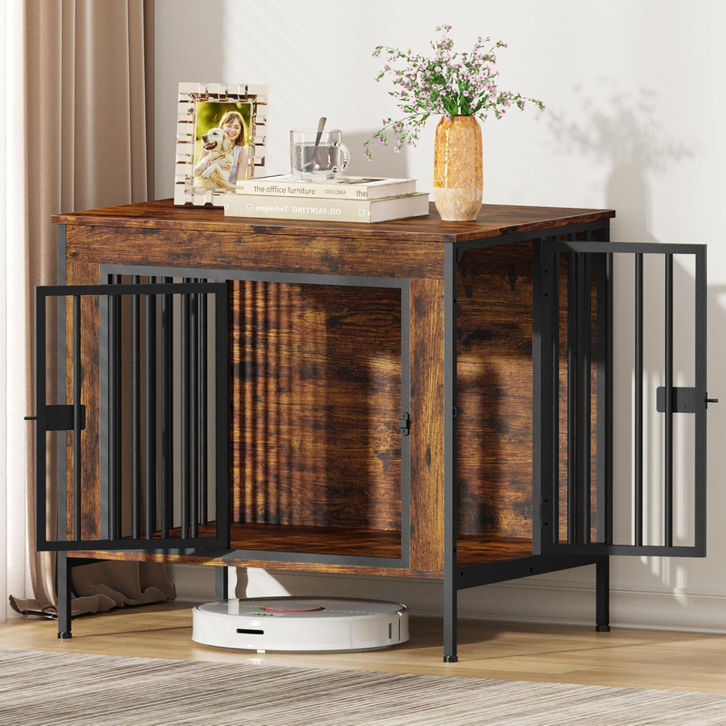 Dog Crate Furniture 28.15" Indoor TV Stand Single/Double Small Dogs Brown6