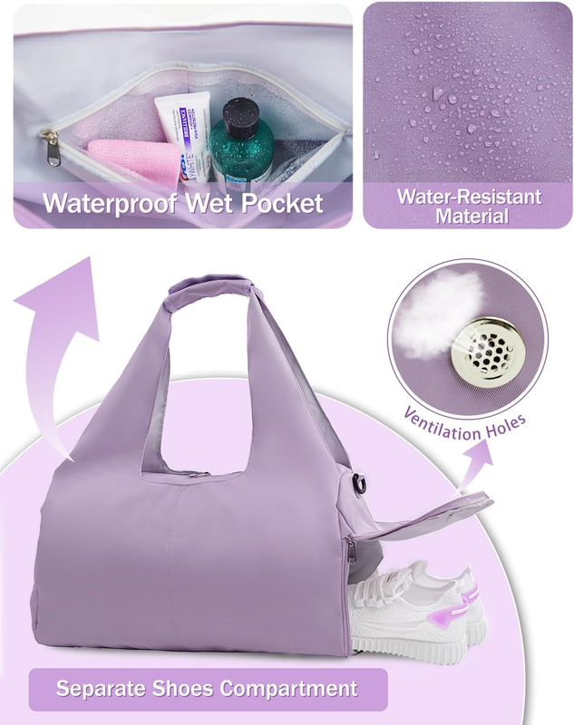 Gym Bag for Women with Shoe Compartment Yoga Mat Bag with Wet Pocket and Water B1