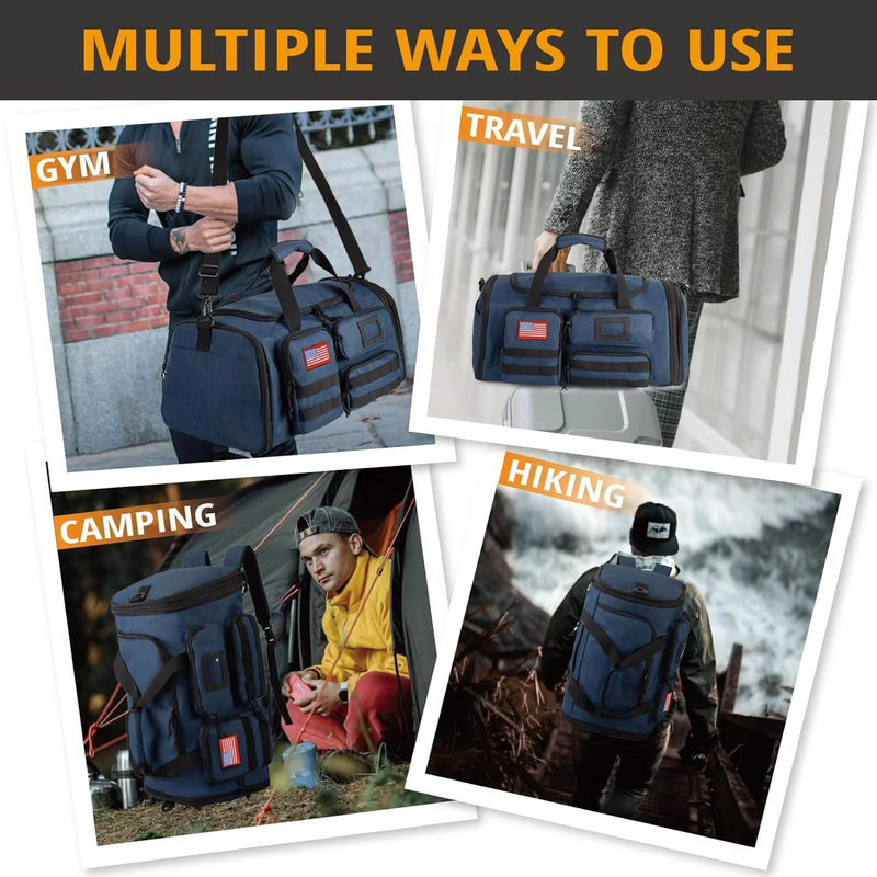 58L 3 in 1 Expandable Gym Duffle Bag Travel Backpack w/Shoe Compartment5