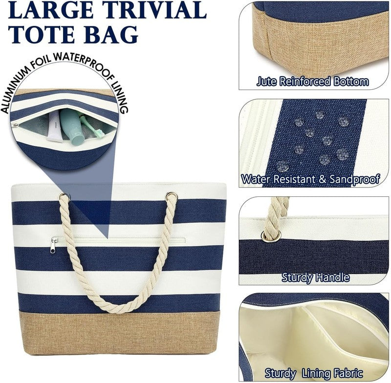 Waterproof Beach Bag Large Canvas Tote Wet Pocket Zipper Pool Cruise Bag5