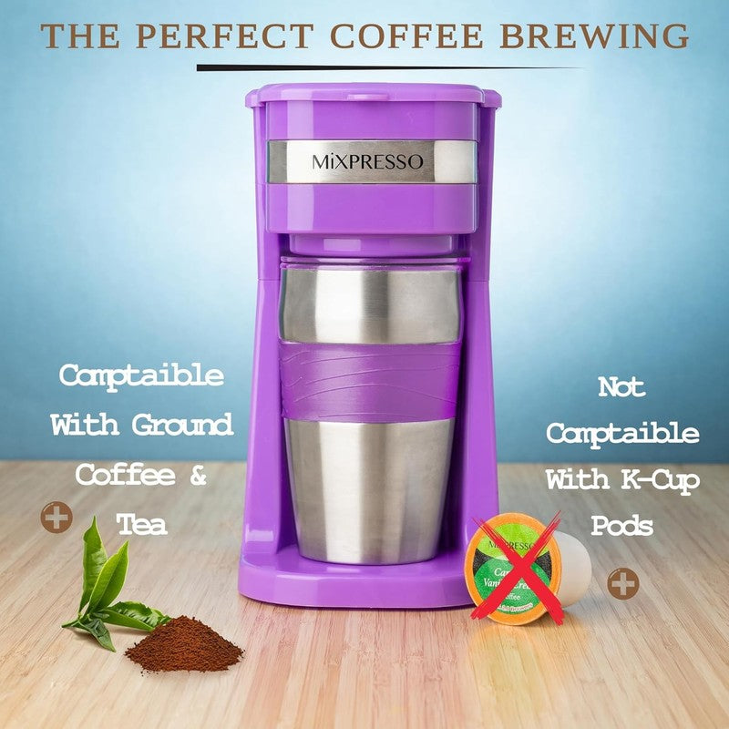 Purple Single Serve Coffee Maker with 14oz Travel Mug & Auto Shut Off6
