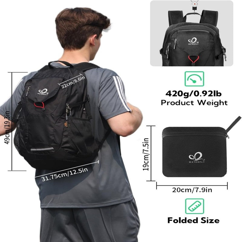 Unisex 30L Small Foldable Packable Travel Hiking Nylon Backpacks Daypack,Black5