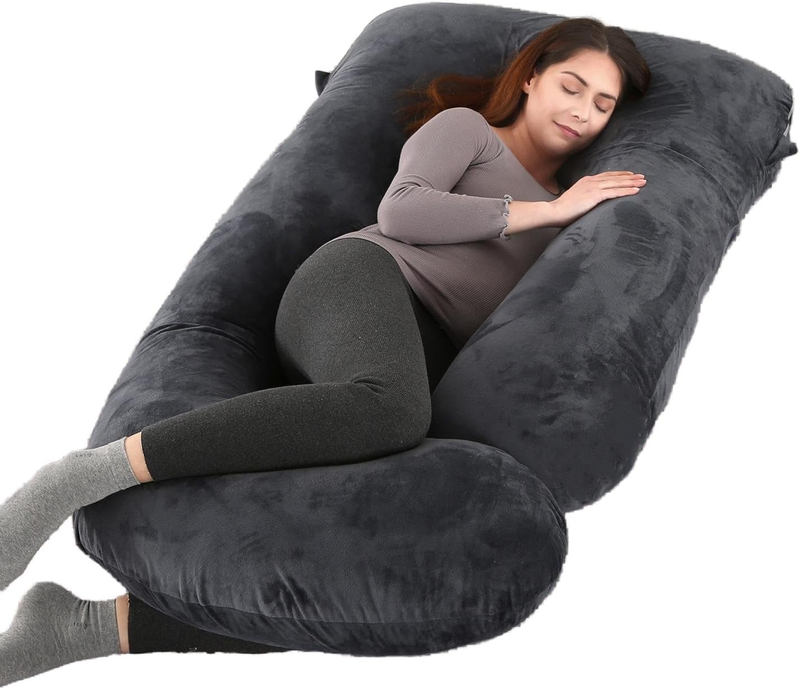 Pregnancy Full Body Maternity Pillow 57" Sleep Support Black Grey Velvet8