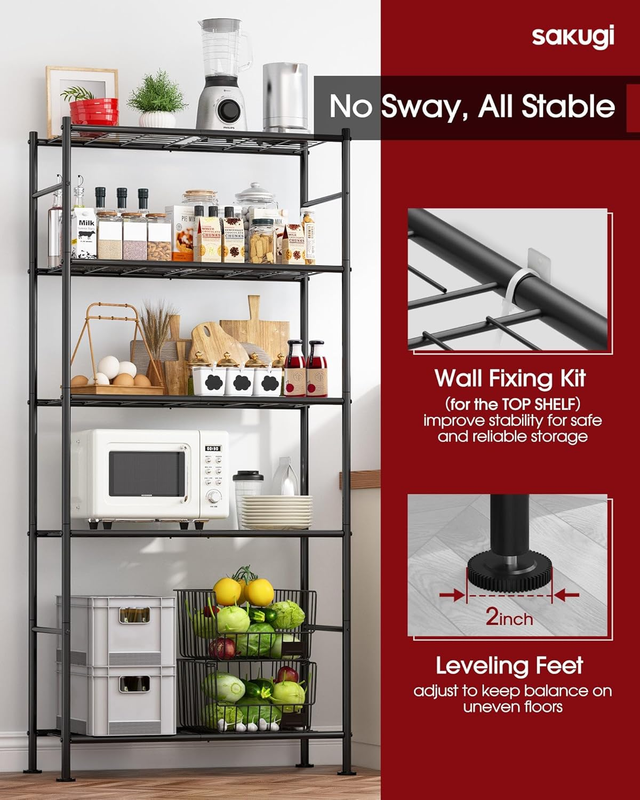 Storage Shelves   5 Tier Shelf Organizer, Heavy Duty Garage Shelving Unit with L6
