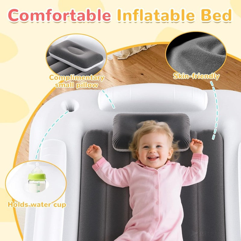 Inflatable Kids Travel Bed with Safety Bumpers, Portable Blow Up Mattress 53"4