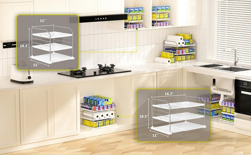 Extendable 3 Tier Kitchen Organizer Holder for Jars Bottles Cans 11 16.7" 2pc2