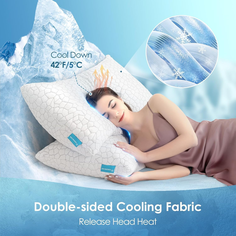 Cooling Queen Pillows Set of 2 Shredded Memory Foam Adjustable Gel1