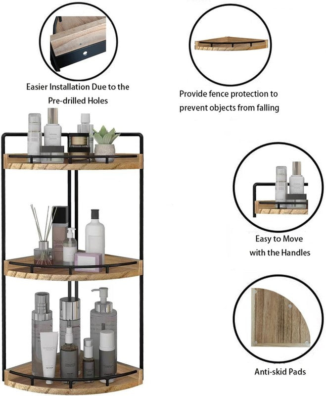 3-Tier Corner Bathroom Organizer Countertop for Storage,Vanity Tray,Wood Counter3
