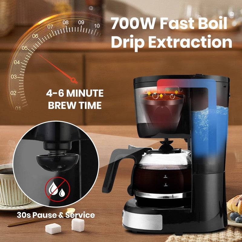 Compact 4 Cup Drip Coffee Maker Glass Carafe Cone Filter Stainless Steel Pot5