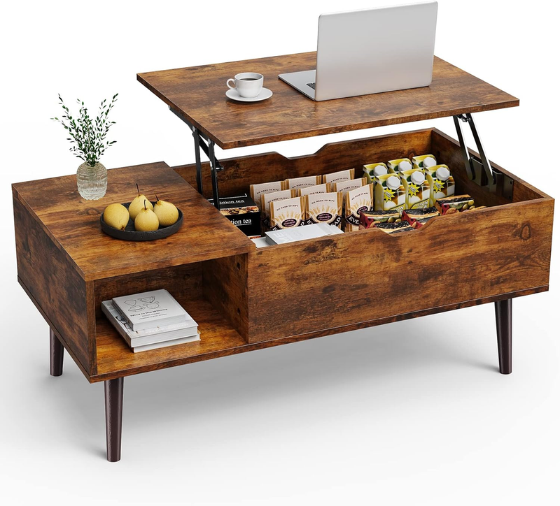 Lift Top Coffee Tables for Living Room, Small Rising Wooden Center Tables with S0