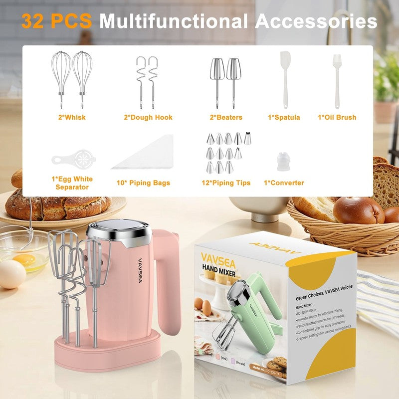 Electric Hand Mixer with 32 Attachments, Includes 2 Whisk, 2 Dough Hooks, 2 Beat1