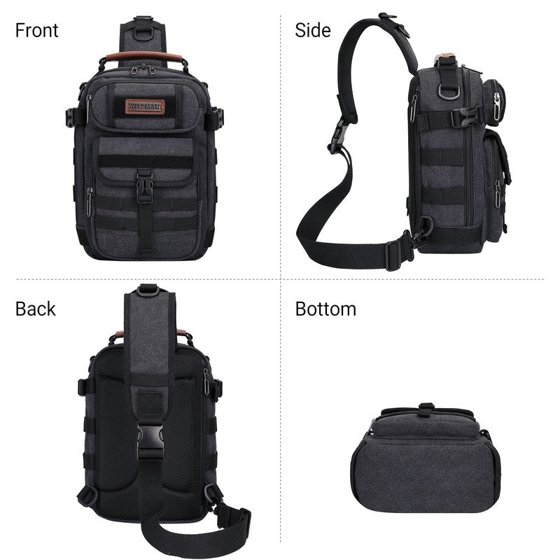 Sling Bag for Men Canvas Casual Chest Bag with USB Charging Port for Travel Dail7