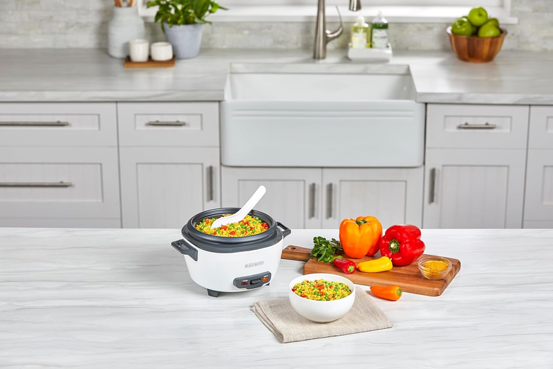 Rice Cooker 6-Cup (Cooked) with Steaming Basket, Removable Non-Stick Bowl, White8