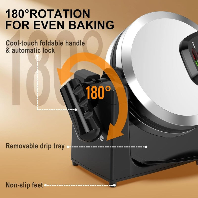 Rotating Belgian Waffle Maker 180° Flip Nonstick Iron Adjustable Browning Steel3
