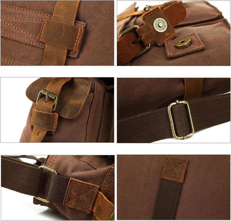 Vintage Leather Canvas Laptop Bag Messenger Bags Medium4