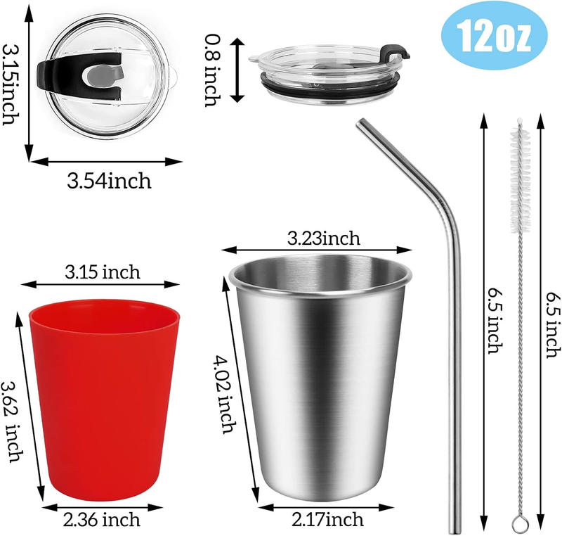 5PK Stainless Steel Kids Cups 12oz Spill Proof Lids Straws Silicone Sleeves1