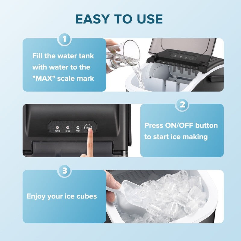Countertop Ice Maker, 9 Bullet Ice Cubes in 6 Mins, 26Lbs/24H, W/ Scoop & Basket7