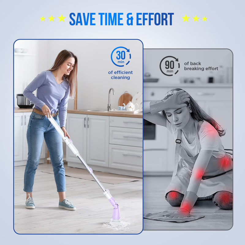 Electric Spin Scrubber Cordless Cleaning Brush Extendable Bathroom Tool2