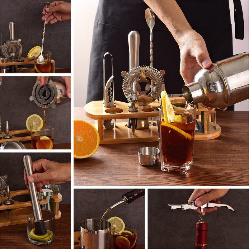 Cocktail Shaker Set Bartender Kit with Stand Bar Tool Set Drink Mixer Set Barten3
