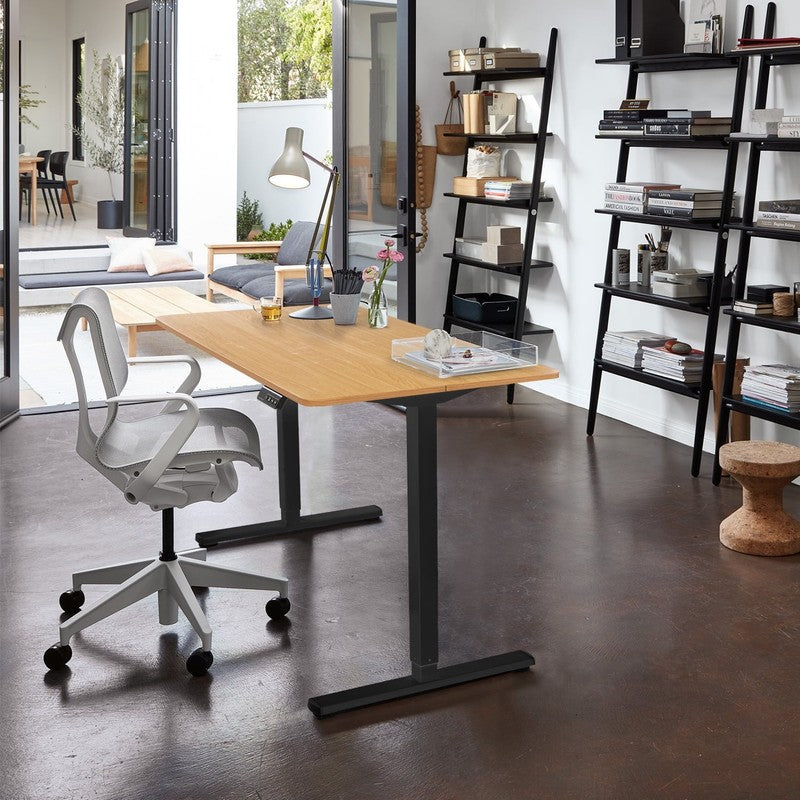48"×24" Electric Height Adjustable Standing Desk T Shaped Metal Black/Wood1