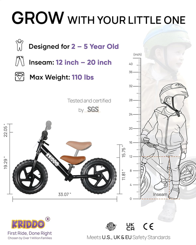 Toddler Balance Bike 12 Inch 2-5 Years Push Bike Custom Plate Black Kids2