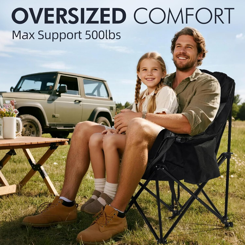 Oversized Camping Chair Heavy Duty Padded XL Folding Outdoor Lawn Chair w/ Holde1