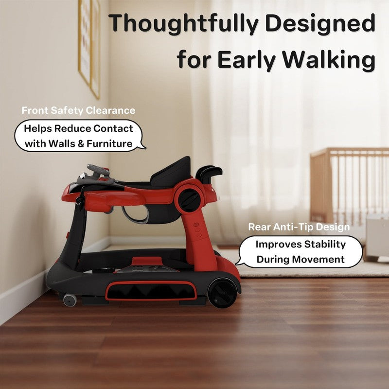 5-In-1 Musical Baby Walker with Wheels, Foldable Baby Walker for Boys Girls, Red1