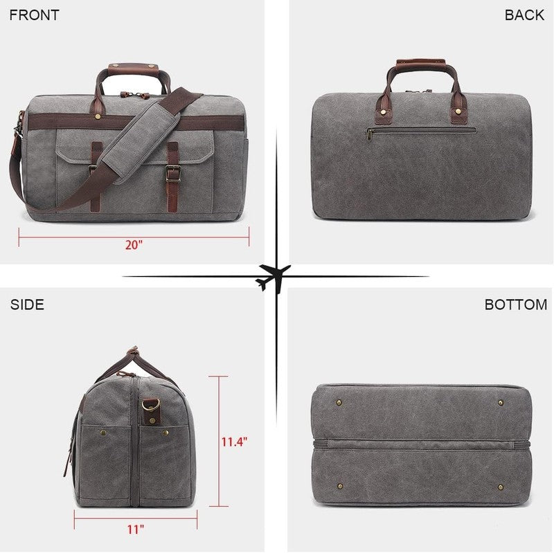 Waterproof Leather Canvas Duffle Bag Overnight Weekender Travel Bag Men Women6