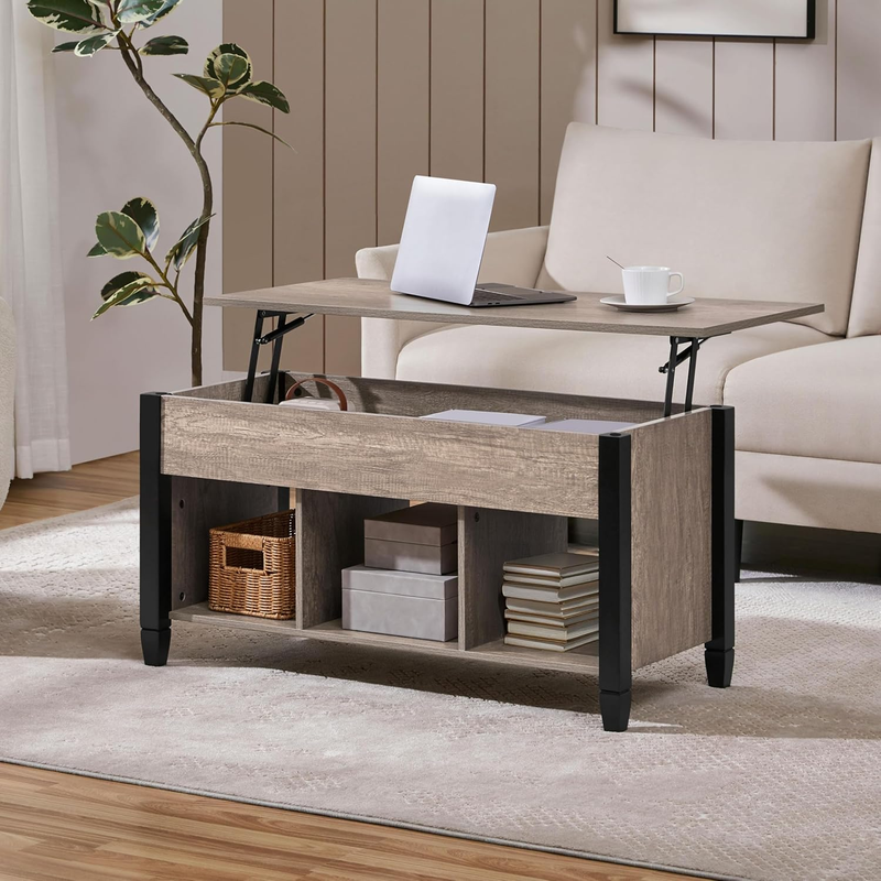 Gray Coffee Table, Lift Top Coffee Table with Hidden Compartment & Shelf, Lift u1