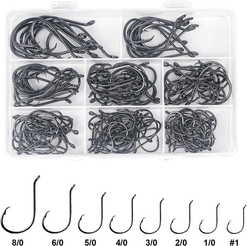 Strong Offset Circle Hooks for Saltwater Fishing - 150/240 Pcs, Various Sizes7