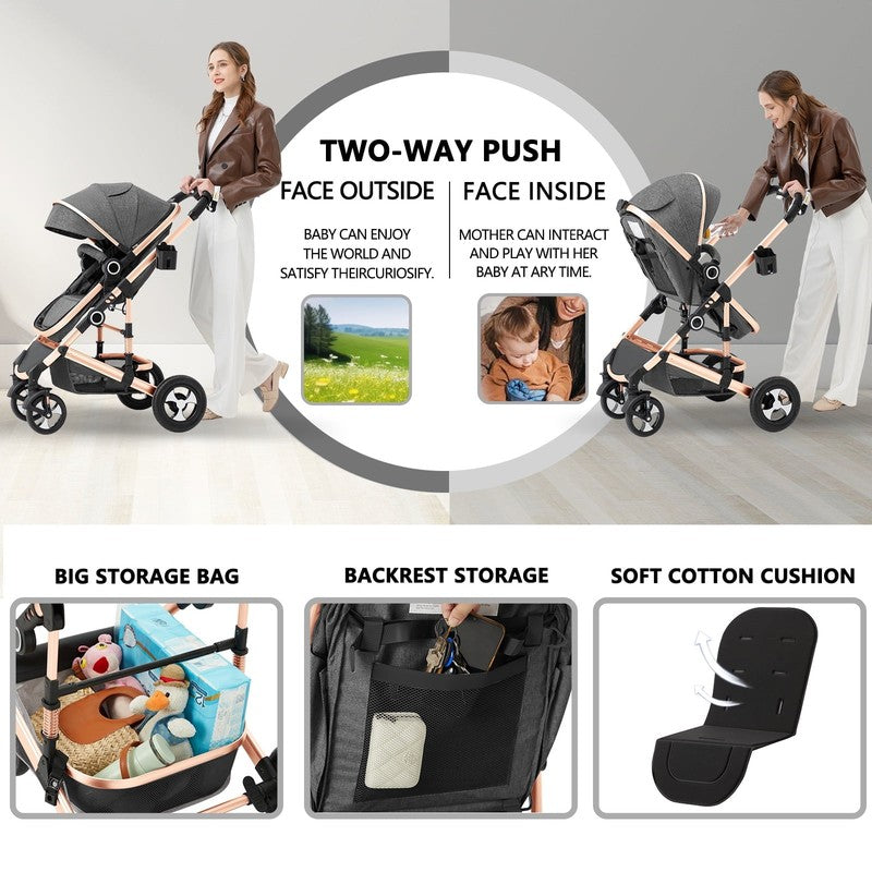 3-In-1 Convertible Baby Stroller with Big Seat and Adjustable Canopy, 24 Pound, 9