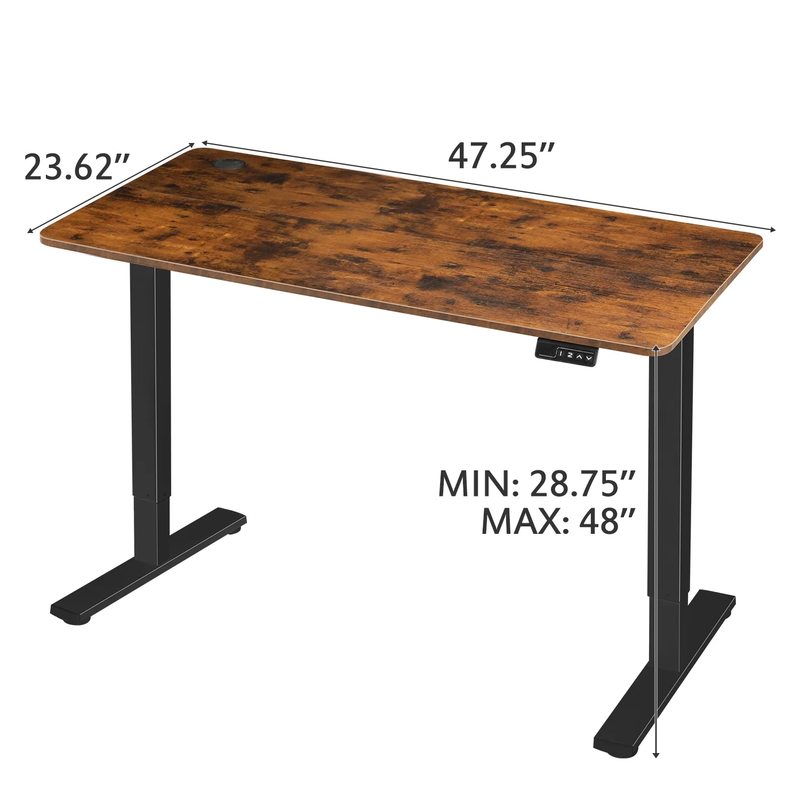 48"×24" Electric Height Adjustable Standing Desk T Shaped Metal Brown3