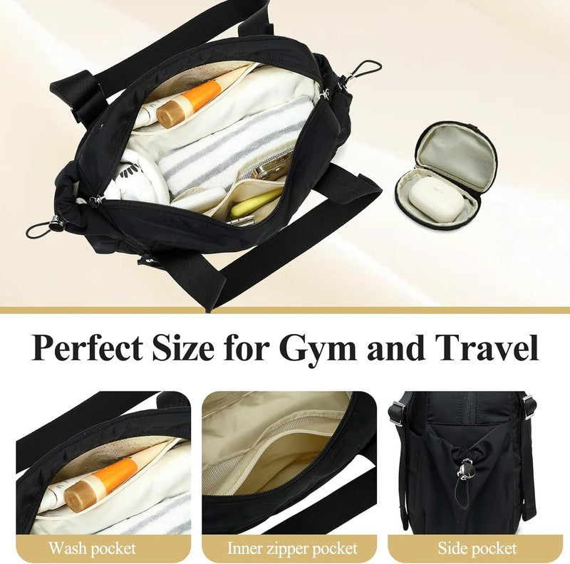 Mini Gym Bag Women Quilted Duffel Wet Compartment Coin Purse Yoga Dance Black5