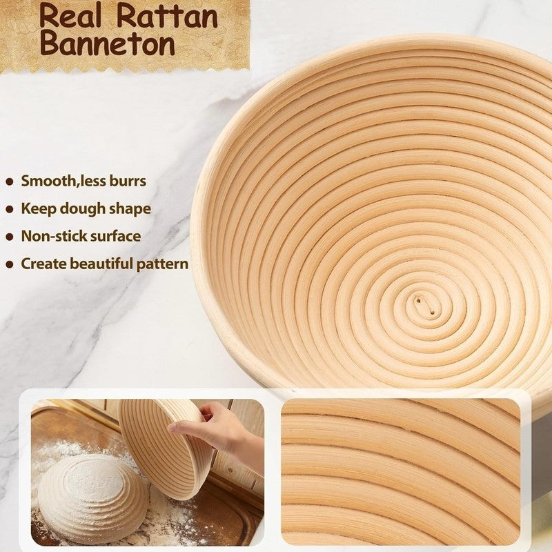 Sourdough Starter Kit w/ 40oz Jar, 9" Round & 10" Oval Banneton Baskets, Sling3