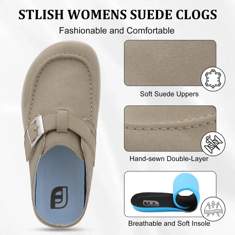 Women's Wide Width Suede Clogs Mules Adjustable Buckle Shoes5