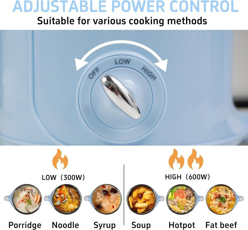 2.0L Electric Hot Pot Steamer Mini Ramen Cooker Portable Dorm Office Blue1