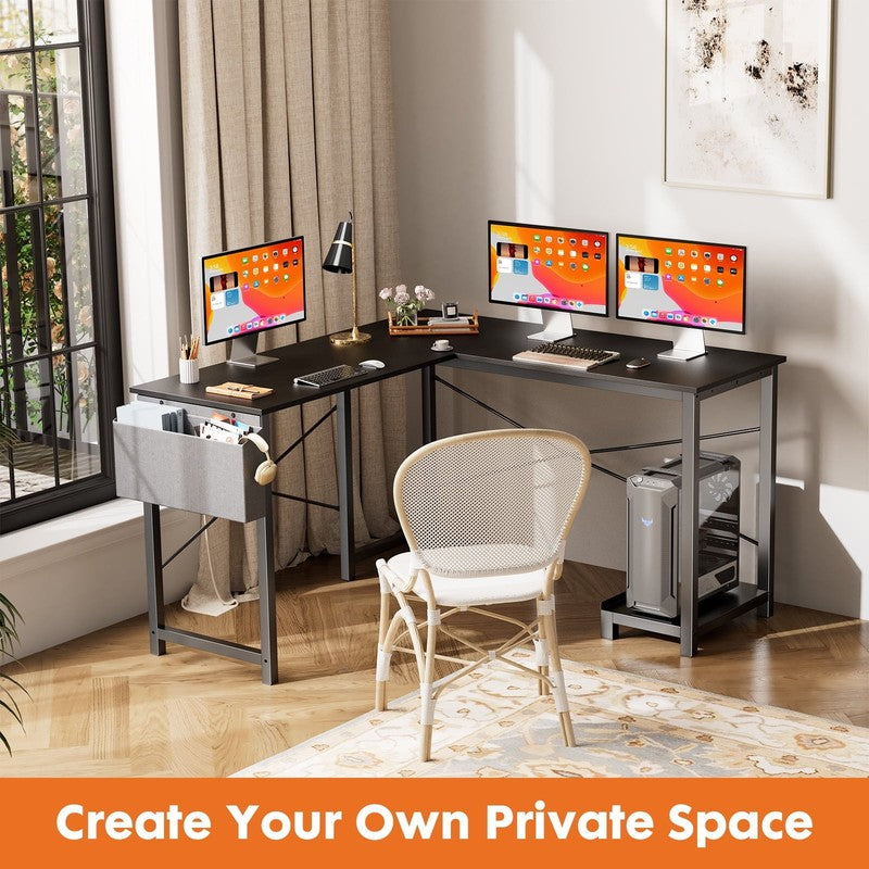 49" Modern L Shaped Computer Desk w/ Storage Shelf & Side Bag Black5