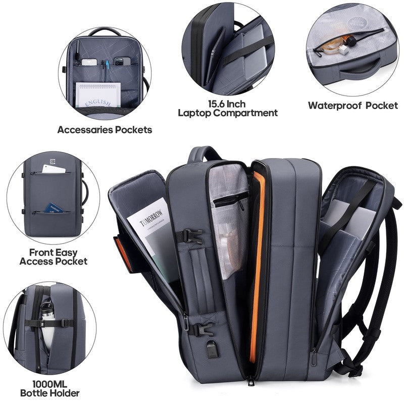 40L Travel Backpack USB Charging Expandable Business Water Resistant Men4
