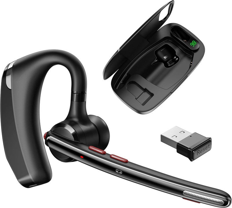 Bluetooth Headset V5.3 Wireless Dual Noise Cancel Mics 300H Standby w/ Case7