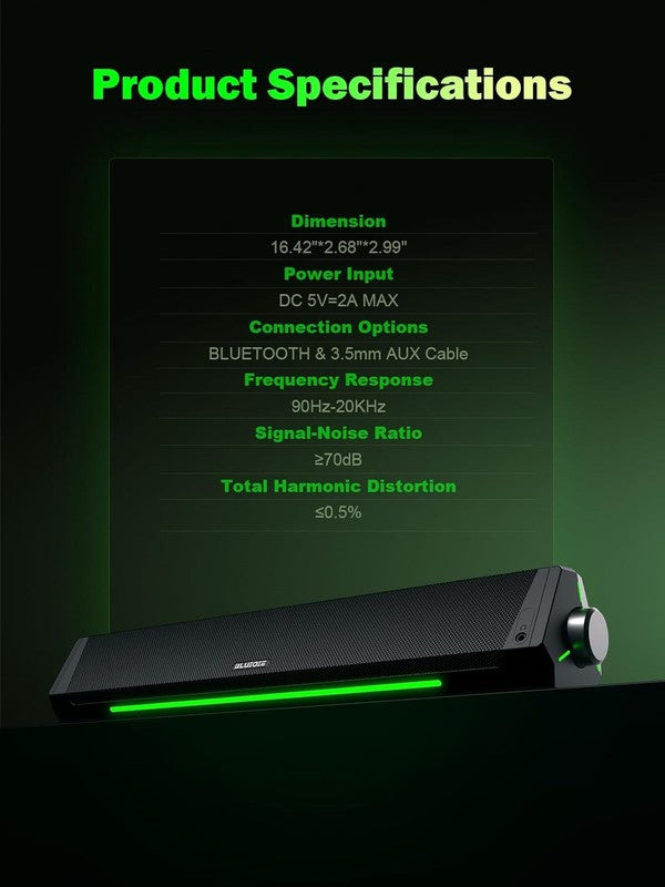 HiFi PC Soundbar Speakers Bluetooth 5.0 USB C 3.5mm Desktop Laptop7