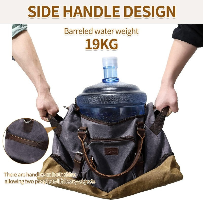Nerlion Weekender Duffle Bag Gray Canvas Leather Carry On w/ Shoe Compartment9