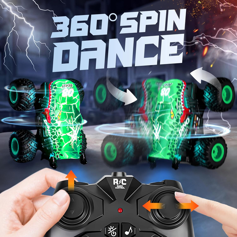 Monster Truck RC Toy 1:20 w/ Lights Music 360° Spins Drifting Dinosaur 4 72