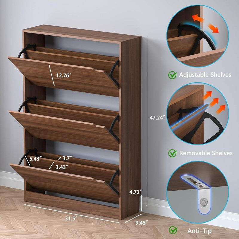 Shoe Cabinet 3 Flip Drawers Slim Narrow Organizer Entryway Hallway Closet1