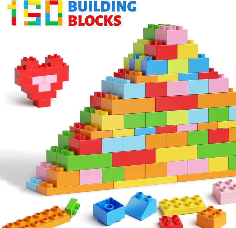 150PCS Jumbo Building Blocks STEM Educational Toy w Storage Box Ages 3+6