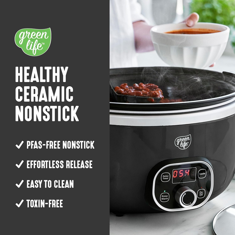 6QT Slow Cooker, Non-Toxic Pfas-Free Ceramic Nonstick Removable Interior Bowl, P2
