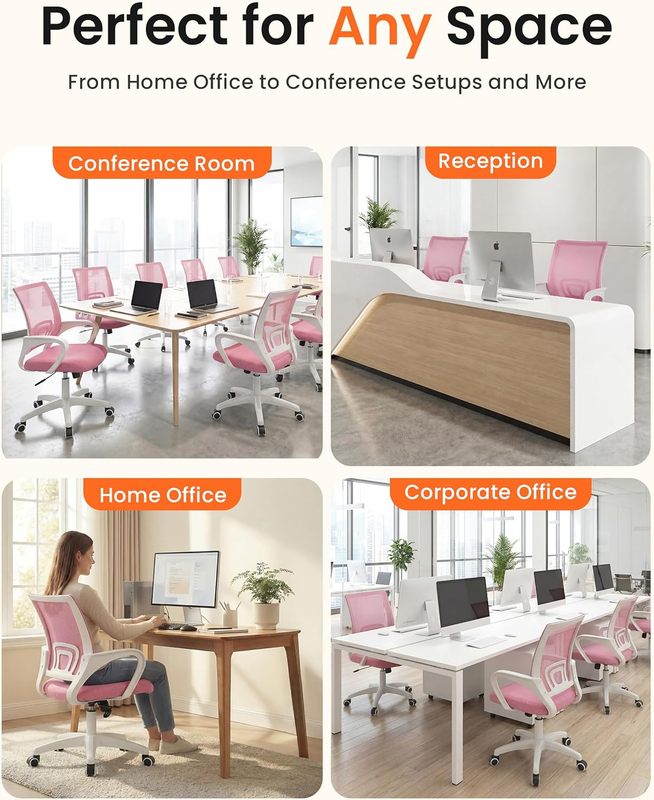 Mesh Office Desk Chair Ergonomic Mid Back Lumbar Support Swivel Pink6