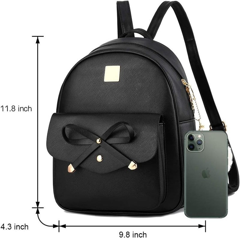 Girls Bowknot 3-Pieces Fahsion Leather Backpack Backpack Purse for Women Rucksac2
