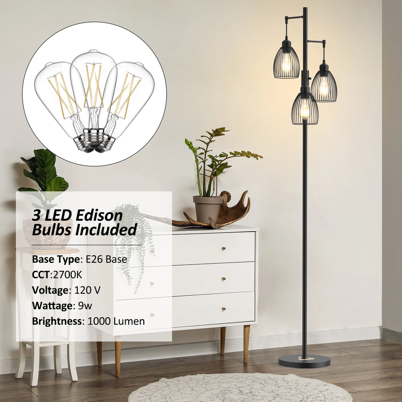 70" Black Dimmable Floor Lamp, Industrial Birdcage Tree Lamp for Living Room2
