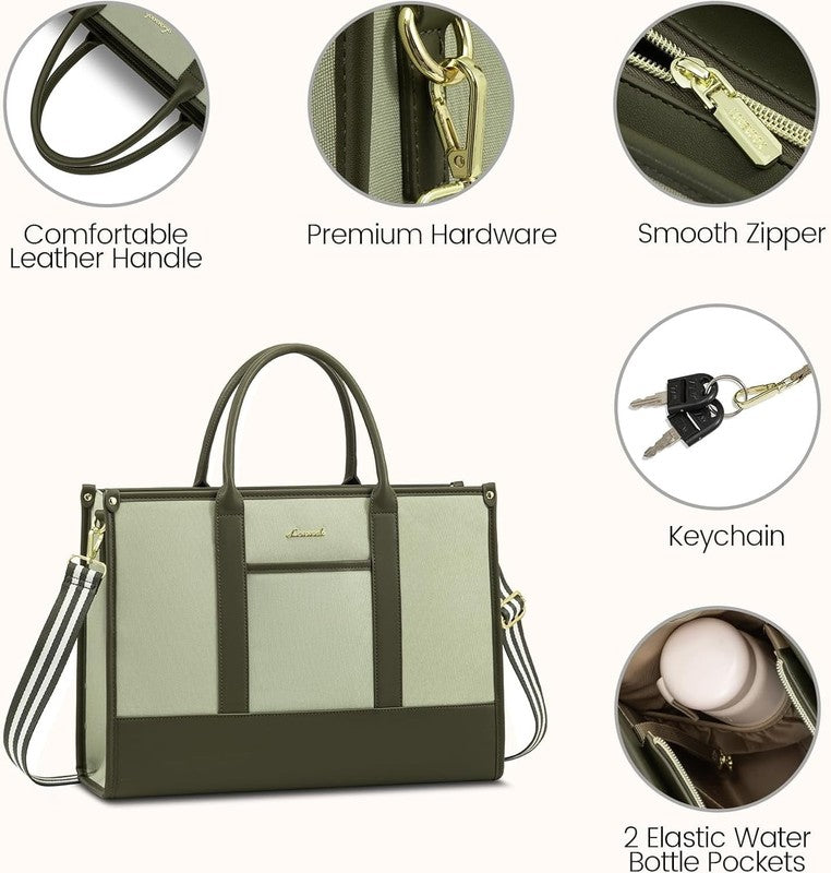 Laptop Tote Bag for Women, Lightweight Pu Leather Work Tote Bag with Clutch Purs2
