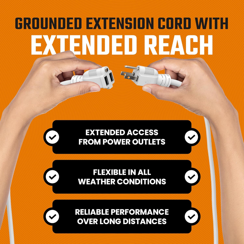 Outdoor Extension Cord Waterproof 10 Ft, White, Indoor, Outdoor Power Cord, Heav6